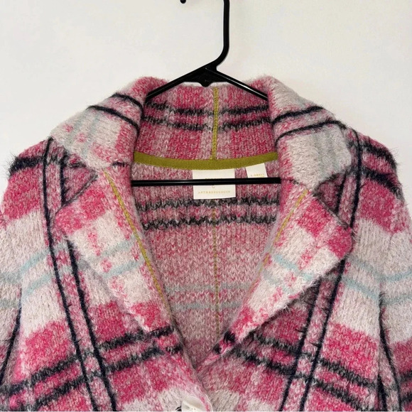Anthropologie MAEVE Pink Plaid AURELIA SWEATER JACKET CARDIGAN XS - Picture 5 of 11